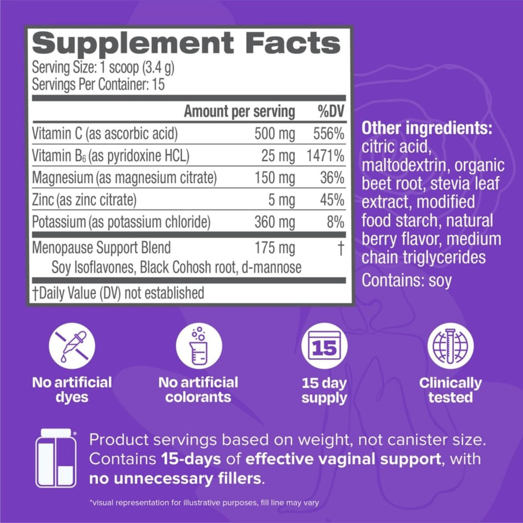 Cystex Menopause Support Powder - Mezcla en polvo con electrolitos para el apoyo diario durante la menopausia - Sabor a bayas - 15 porciones