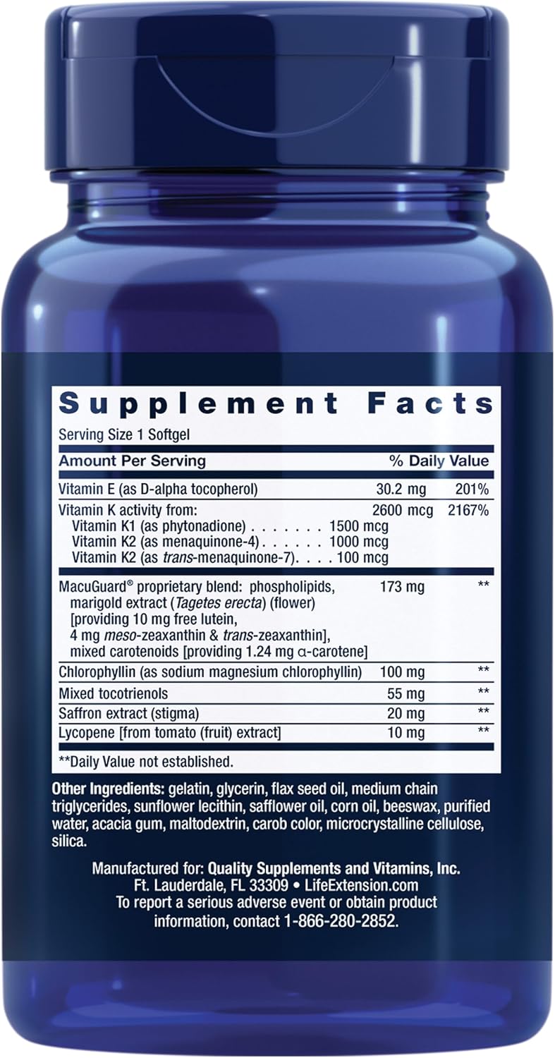 Life Extension Once-Daily Health Booster - Vitaminas E, K1 y K2 - 30 Cápsulas Blandas