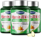 Cápsulas blandas de Vitamina D3 10000 UI con K2 (MK-7) 200 mcg y aceite de coco - 3 Paquetes (270 unidades)