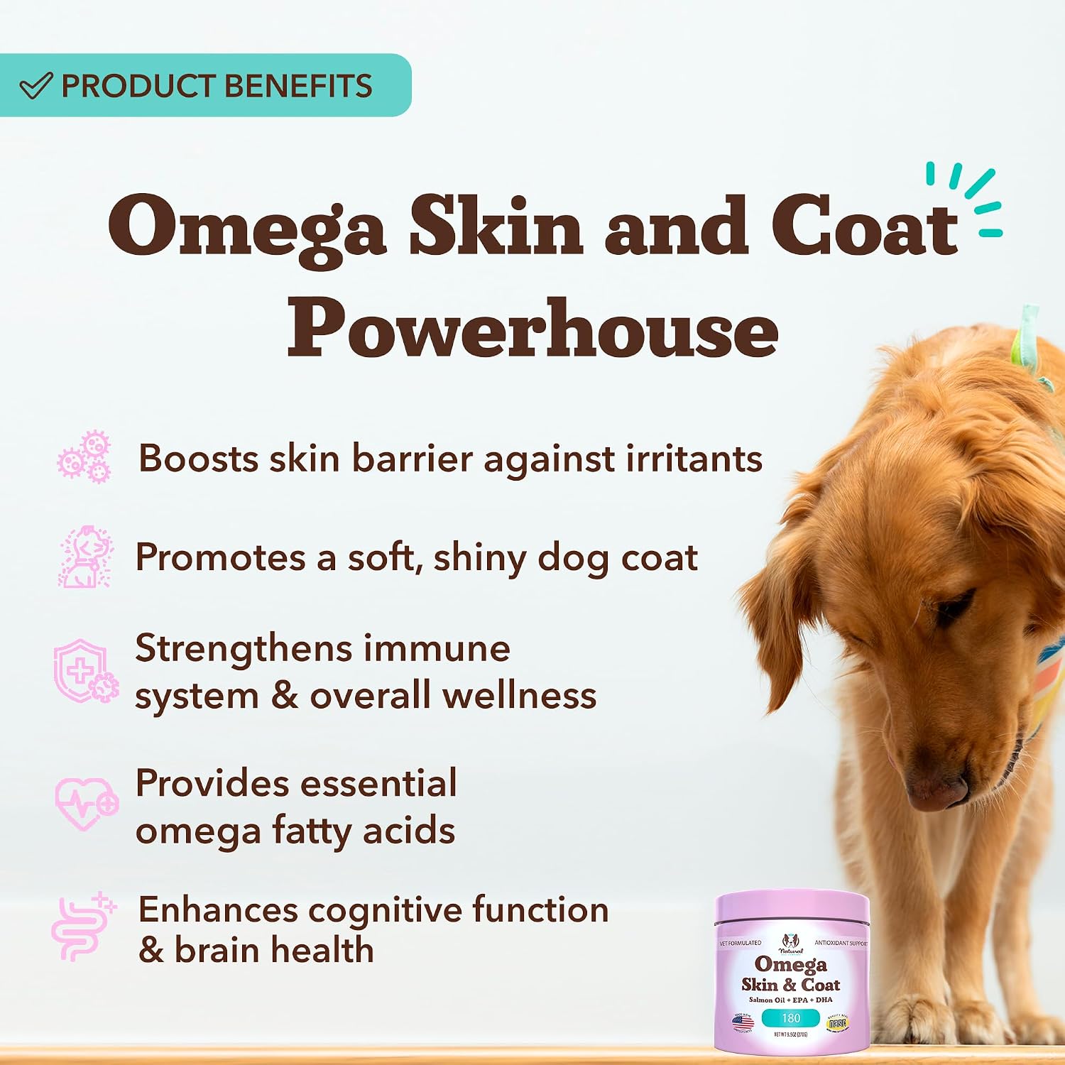 Omega Chews para Perros con Aceite de Salmón y Omega 3 – Apoyo para Piel, Pelo y Articulaciones (180 unidades)