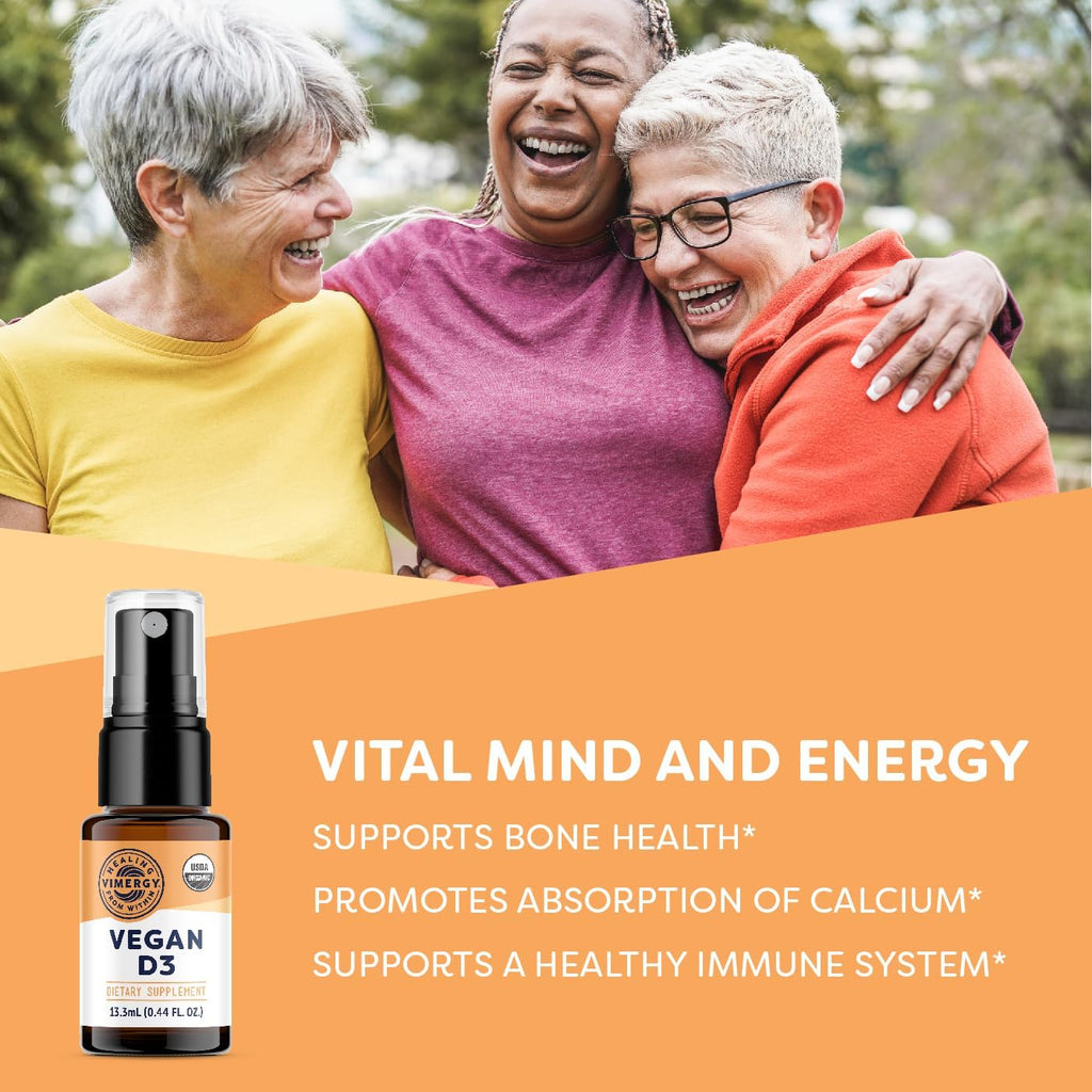 Vimergy Vitamina D3 Vegana - 1000 UI por Dosis, 96 Dosis - Líquido Orgánico