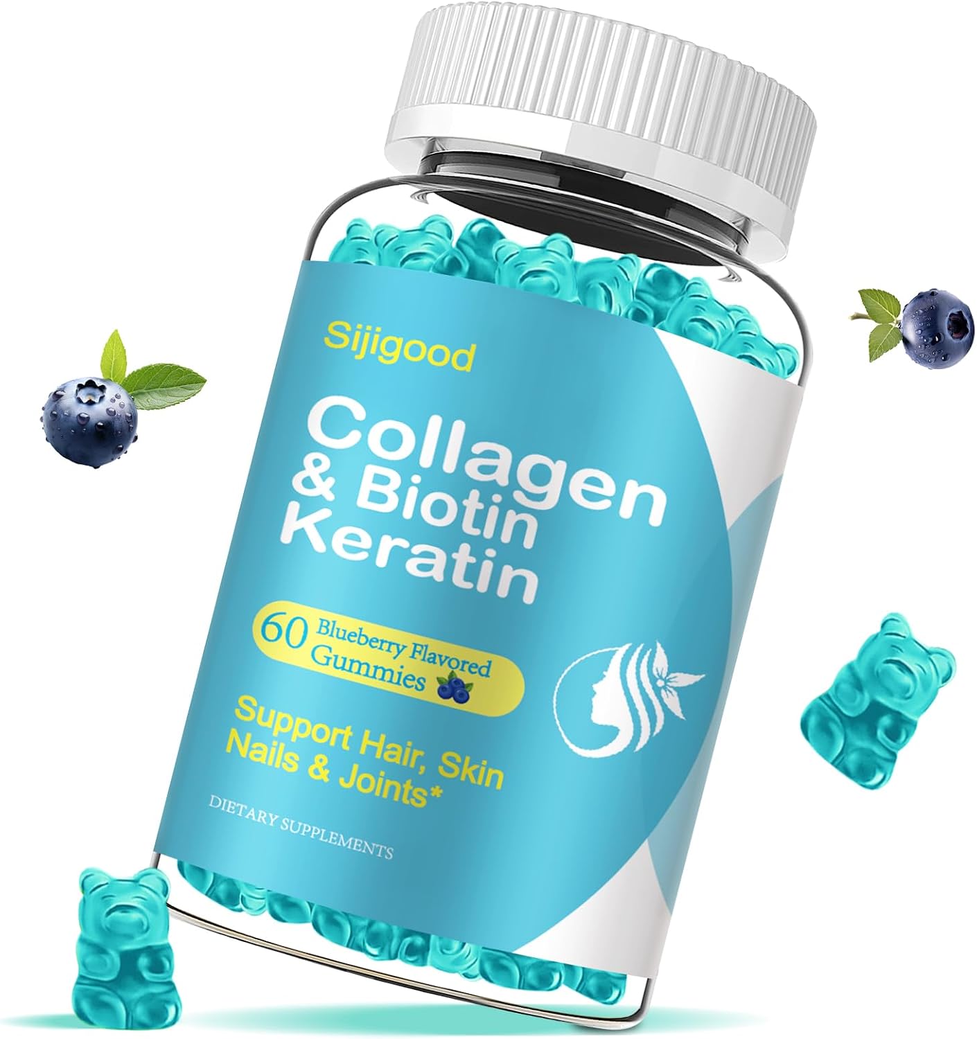 Gominolas de Biotina con Colágeno, Queratina y Ácido Hialurónico - 60 Gominolas Sabor Arándano