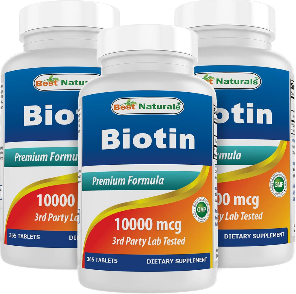 Best Naturals Biotina (Vitamina B7), 10.000 mcg - 365 Comprimidos (Paquete de 2)