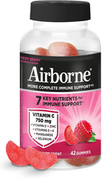 Airborne 750mg Vitamina C Gomitas para Adultos - Apoyo Inmunitario con Antioxidantes y Selenio - 42 Gomitas Sabor Bayas