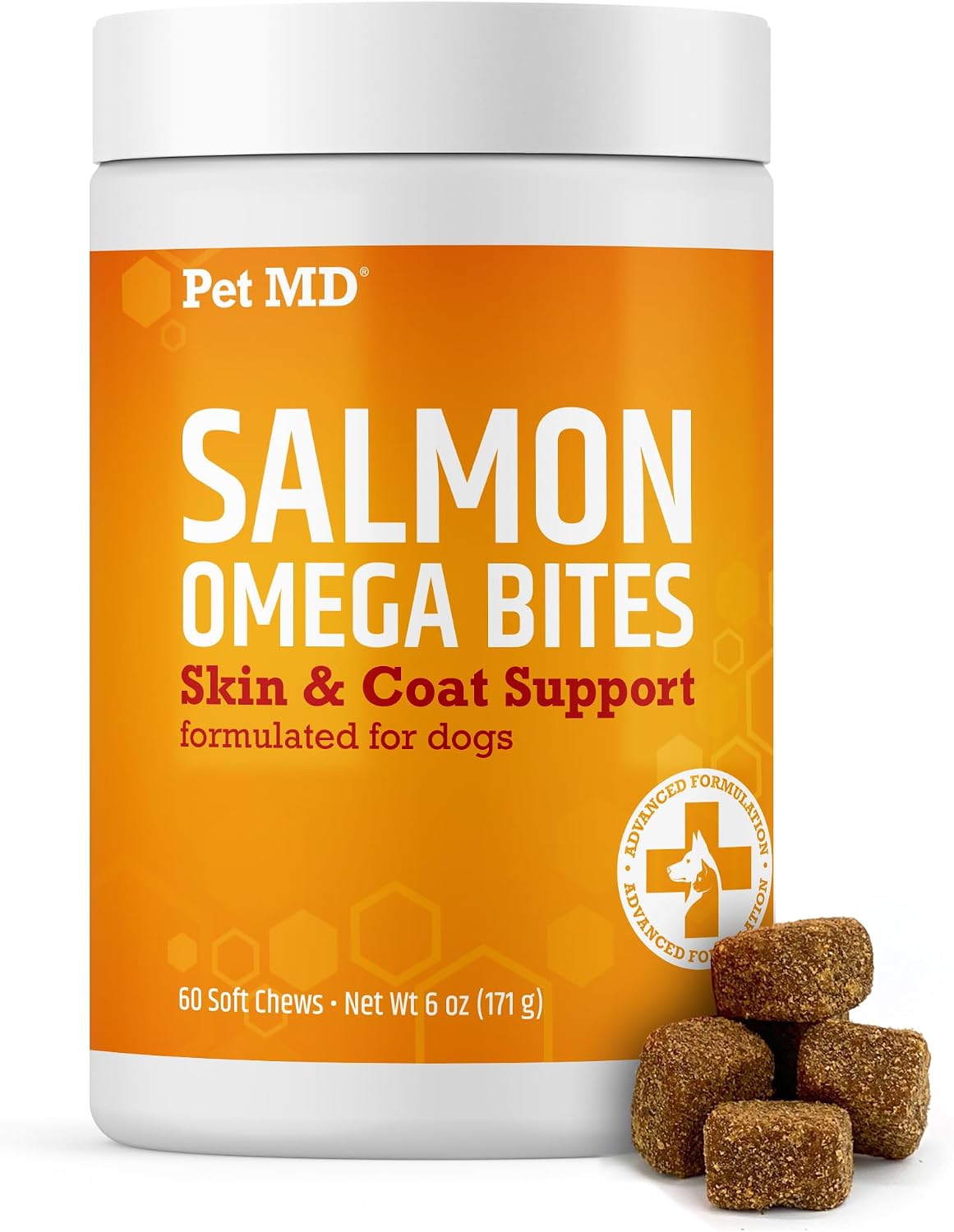 Pet MD Omega Bites de Salmón para Perros - Suplemento de Omega 3 y 6 con DHA y EPA - 60 Masticables