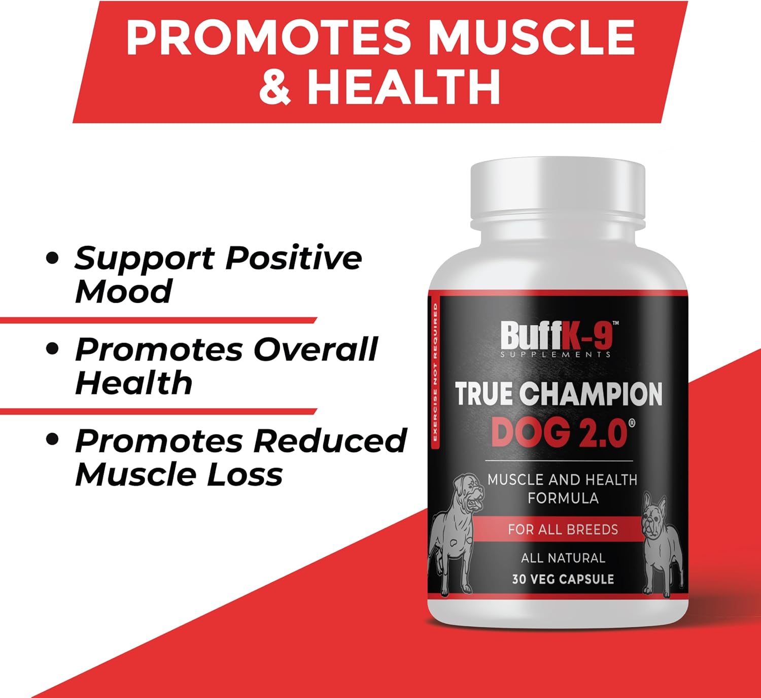 True Champ 2.0 Suplemento para el desarrollo muscular en perros, Cápsulas de apoyo al bienestar canino para todas las razas (30 Cápsulas vegetales)