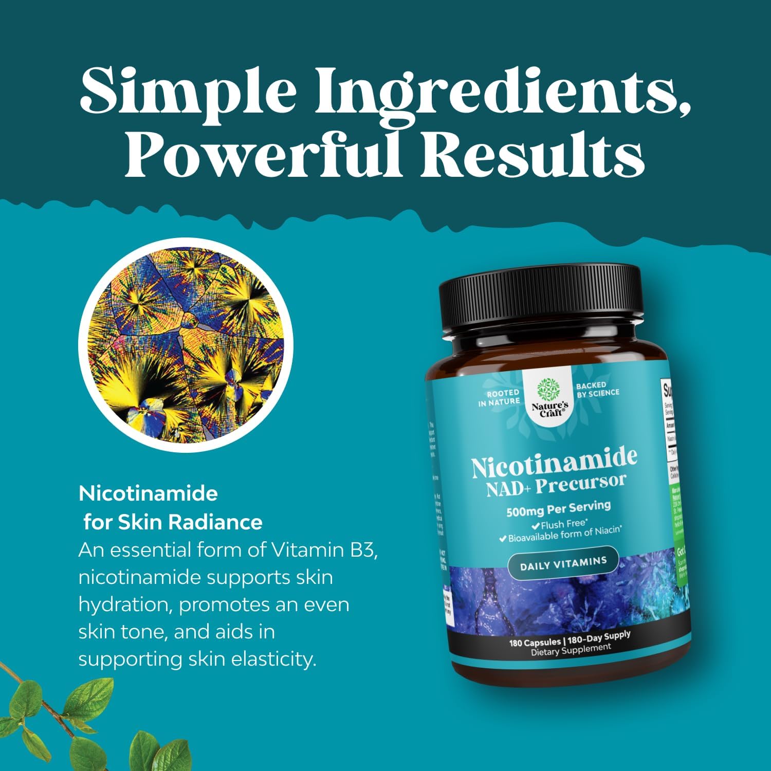 Vitamina B3 Niacinamida 500mg Cápsulas - Suplemento Energético y para la Piel - Nicotinamida Sin Flush - 180 Cápsulas