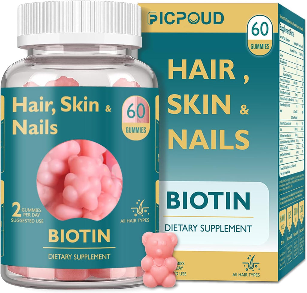 Gominolas de Biotina para Cabello, Piel y Uñas - Ficpoud - 60 Gominolas Veganas