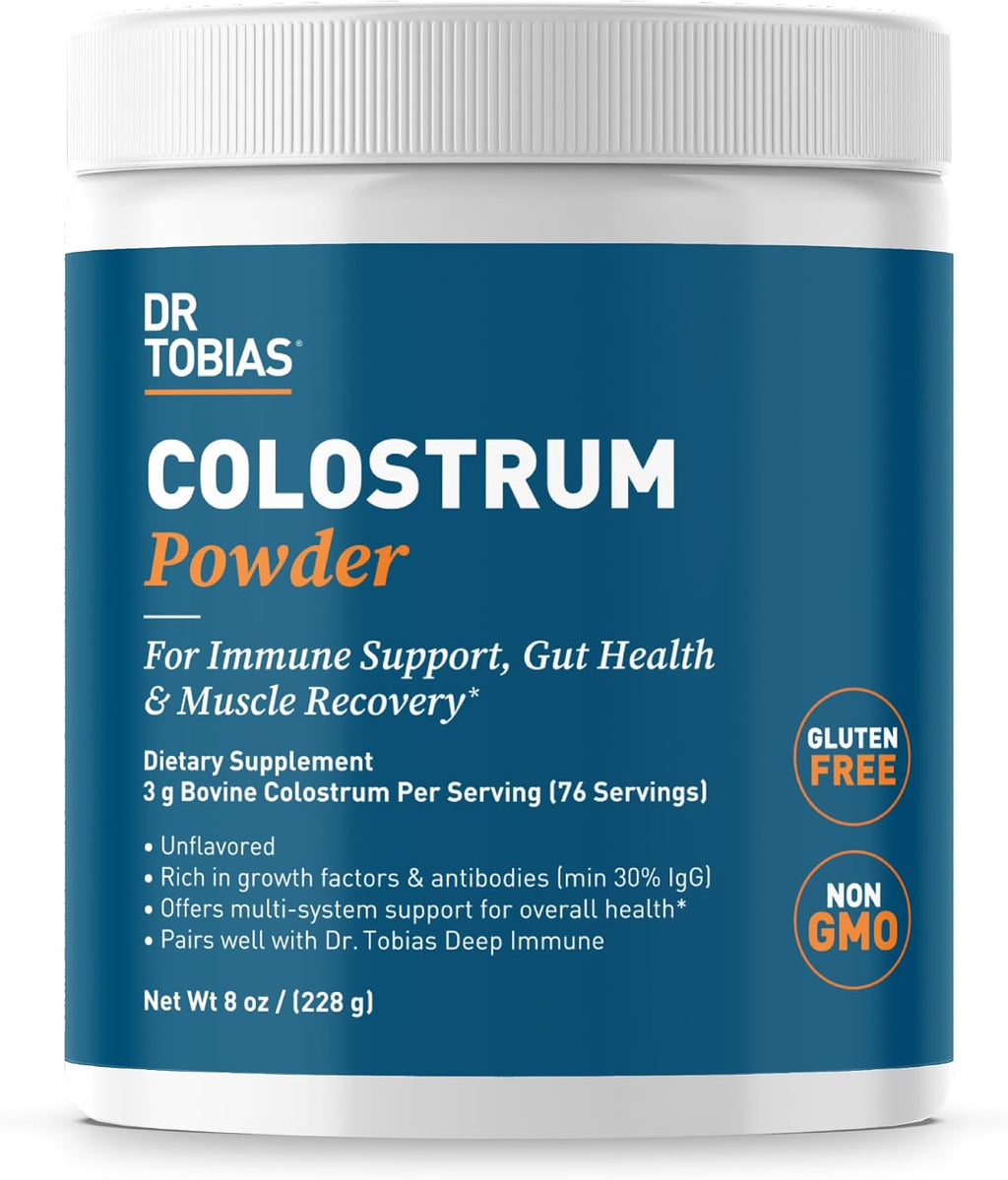 Dr. Tobias Calostro Bovino en Polvo - Suplemento Premium para el Sistema Inmunitario, Salud Intestinal y Recuperación Muscular | 3g por Servicio, Mínimo 30% IgG, Sin Sabor (227 g - 76 Servicios)