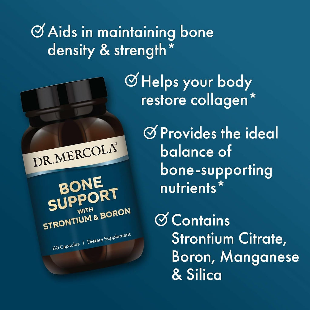 Dr. Mercola Bone Support con Estroncio y Boro - Apoyo a la Fortaleza Ósea - 60 Cápsulas