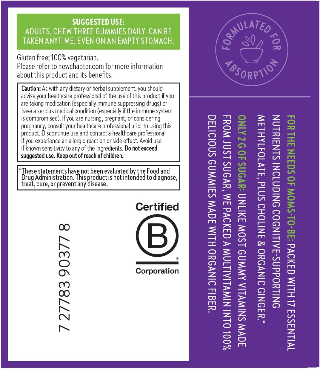 New Chapter Gominolas Multivitamínicas Prenatales – 67% Menos Azúcar, Para Mamá y Bebé Saludable con Metilfolato, Vitamina D3, Colina + Jengibre, Sin OGM, Sin Gluten, Sabor Cítrico de Bayas, 90 unidades