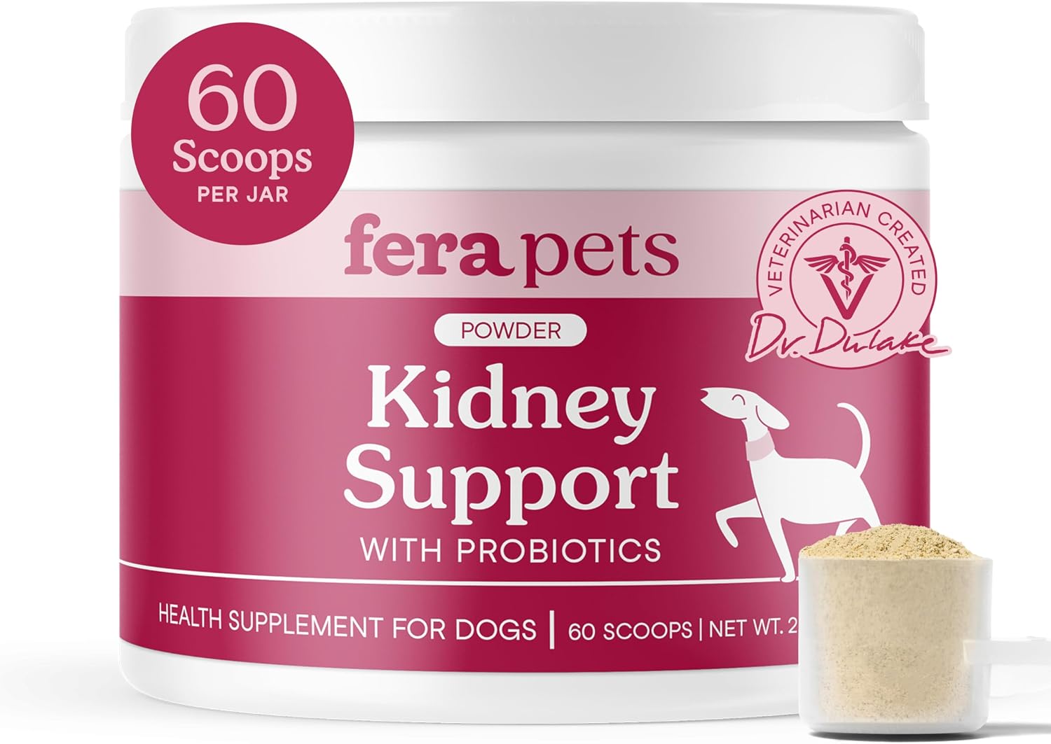 Fera Pets Dog Kidney Support con Probióticos para Perros - Polvo, 60 Dosis