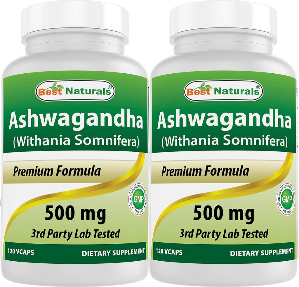 Best Naturals Extracto de Ashwagandha 500 mg - 120 Cápsulas (Pack de 2)