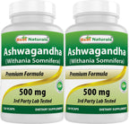 Best Naturals Extracto de Ashwagandha 500 mg - 120 Cápsulas (Pack de 2)