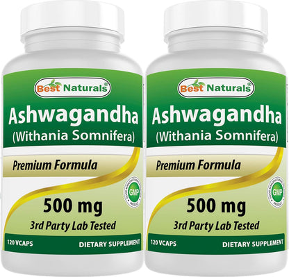 Best Naturals Extracto de Ashwagandha 500 mg - 120 Cápsulas (Pack de 2) – Image 1