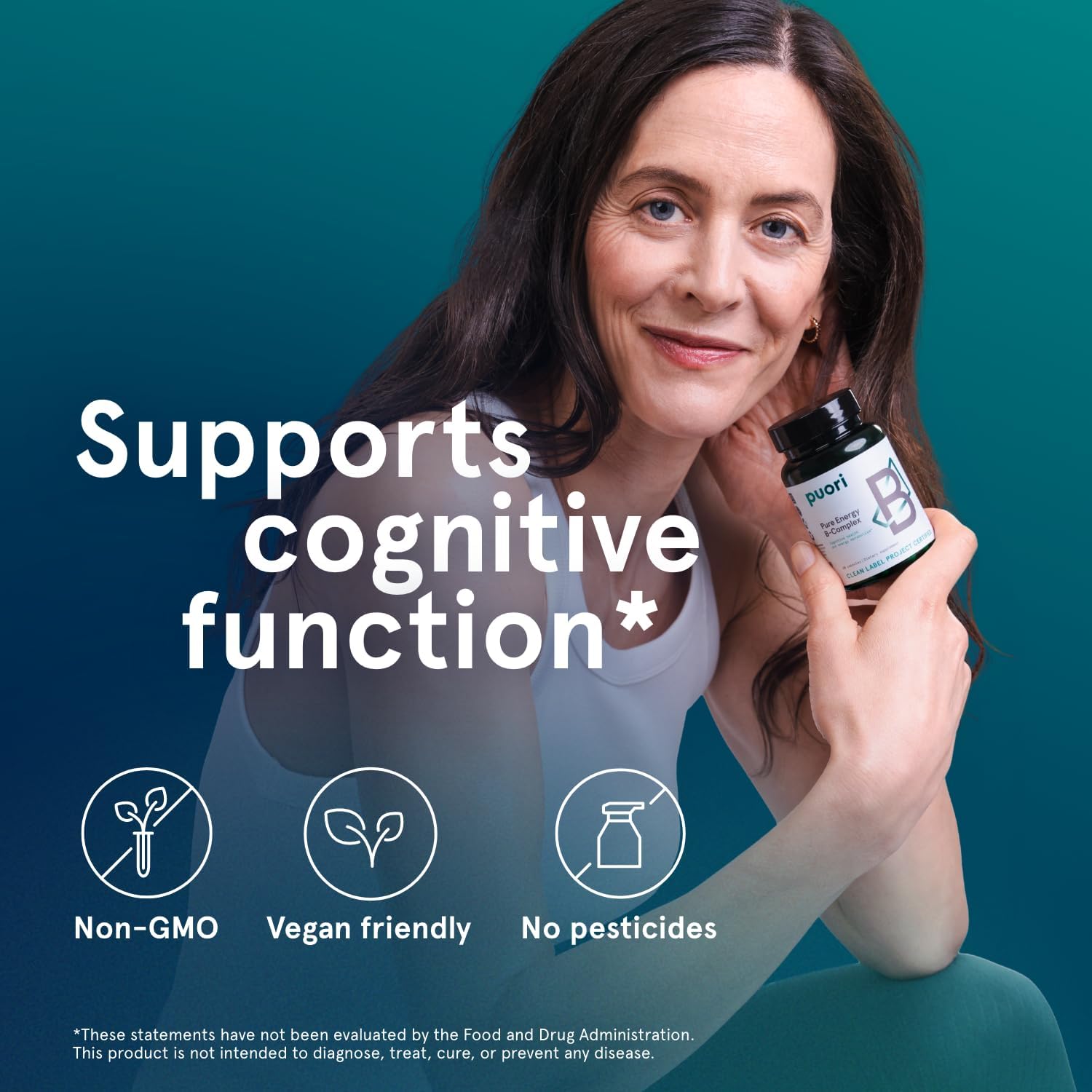 Puori Pure Energy Vitamin B-Complex with 8 Essential Vitamins - Active & Methylated B Vitamins (Thiamin, Riboflavin, Niacin, B6, Folate & B12) - Biotin, Inositol, Pantothenic Acid & Choline
