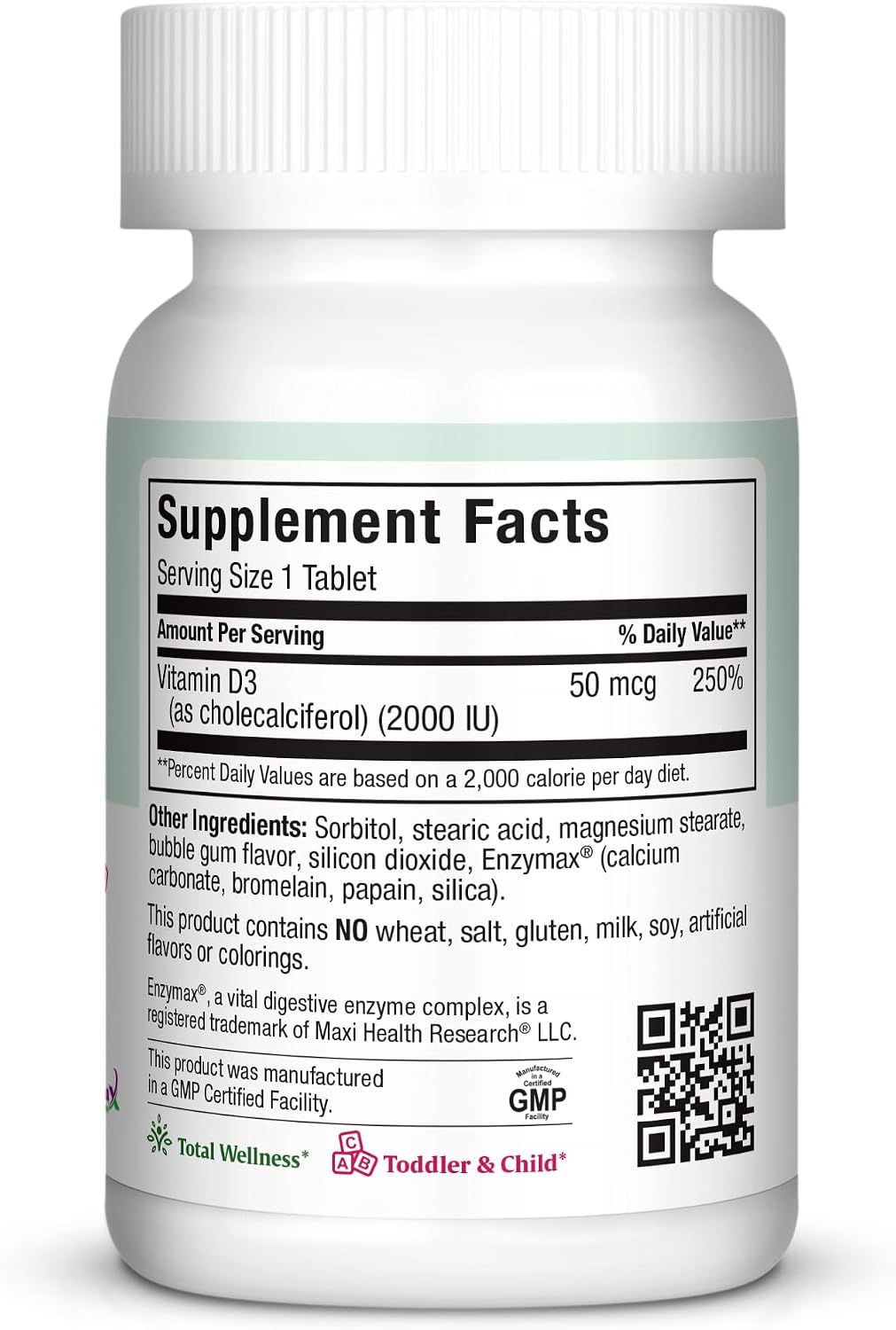 Maxi Health Vitamin D3 2000 IU Chewable - Natural Bubble Gum Flavor