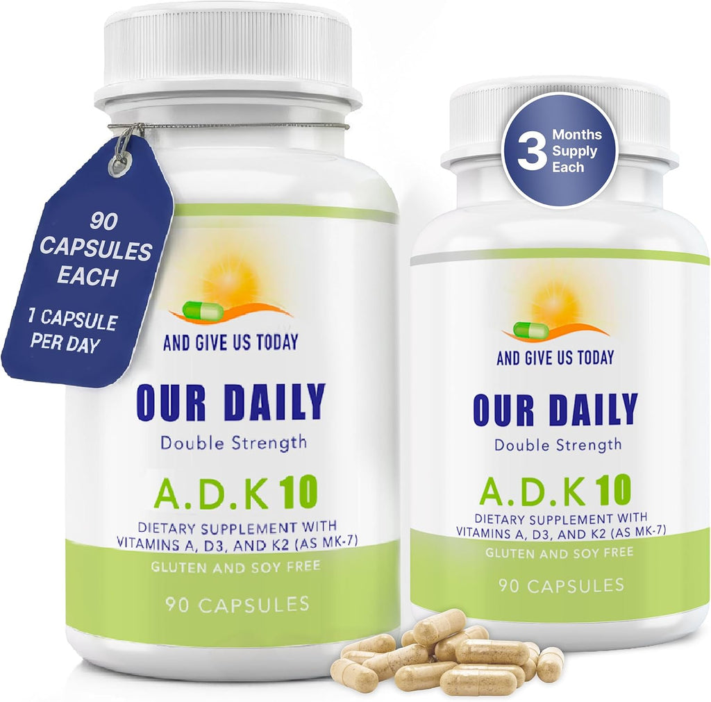 Daily Vites ADK 10 - Suplemento de Vitaminas A, D3 y K2 (MK-7), 90 Cápsulas