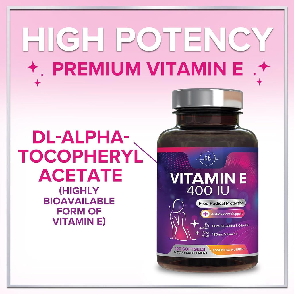 Hello Lovely Vitamina E 180 mg - Suplemento de dl-Alfa Tocoferol - 120 Cápsulas Blandas
