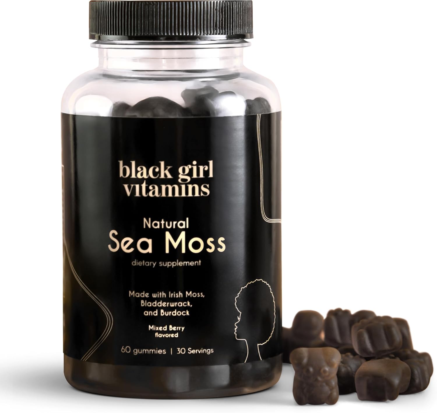Black Girl Vitamins Gomitas Irish Sea Moss - 92 Minerales - Vegano, Sin Gluten, Halal (Arándanos Mixtos, 30 Días)