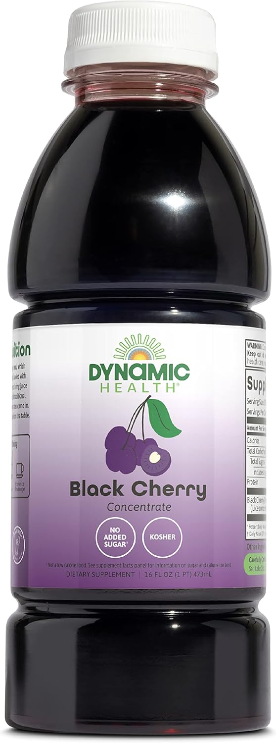 Dynamic Health Concentrado Puro de Zumo de Cereza Negra sin Endulzar, 100% Jugo Concentrado, 240 ml