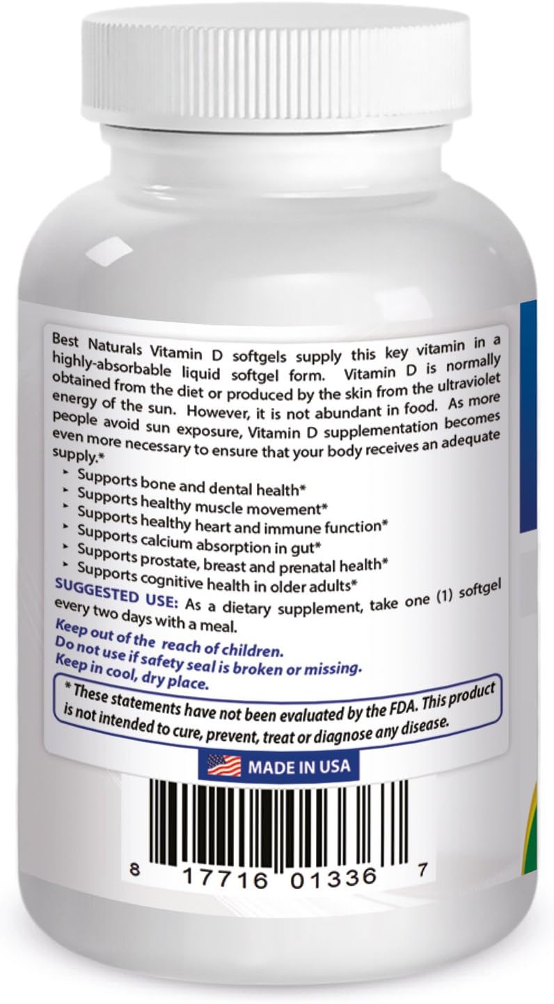 Best Naturals Vitamin D3 10000 IU Softgel, 240 Count