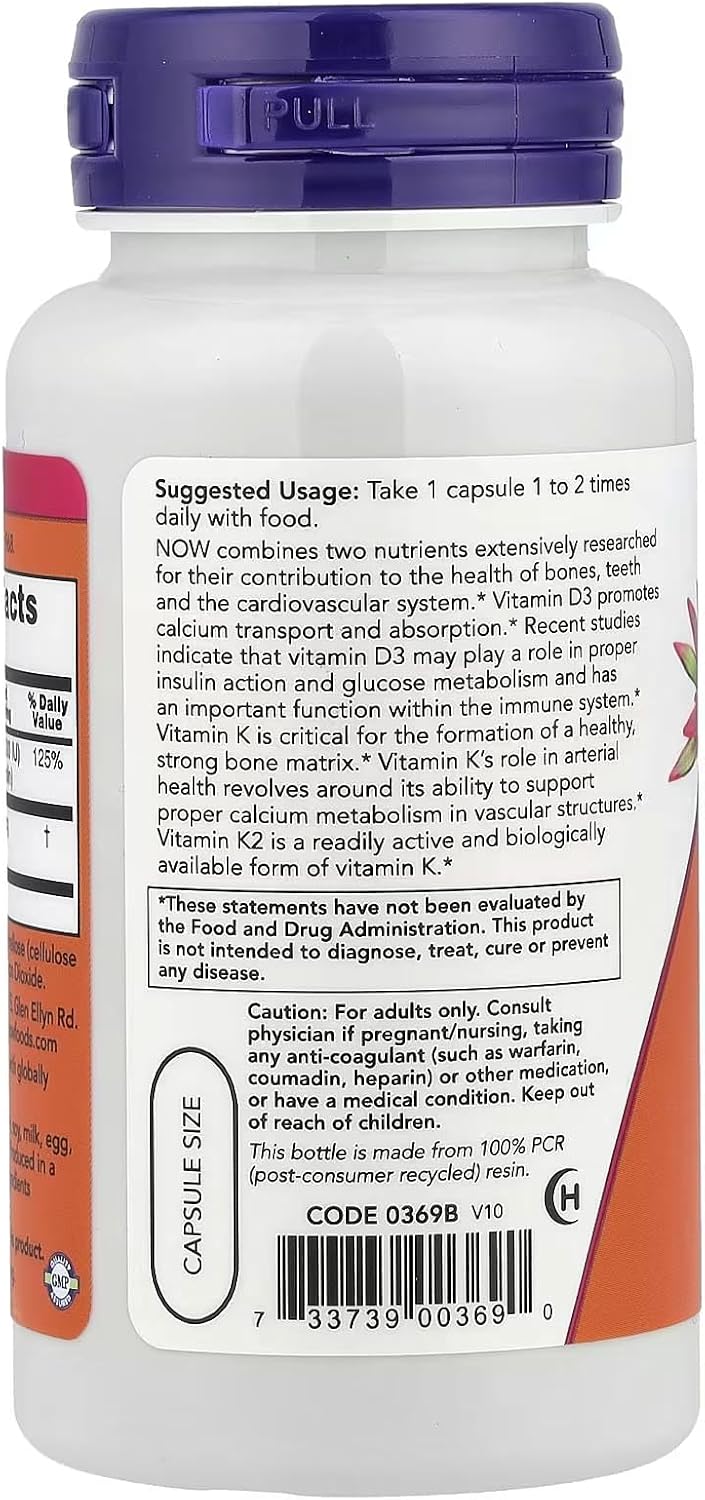 Vitamina D-3 y K-2, 120 cápsulas vegetales (Paquete de 2)