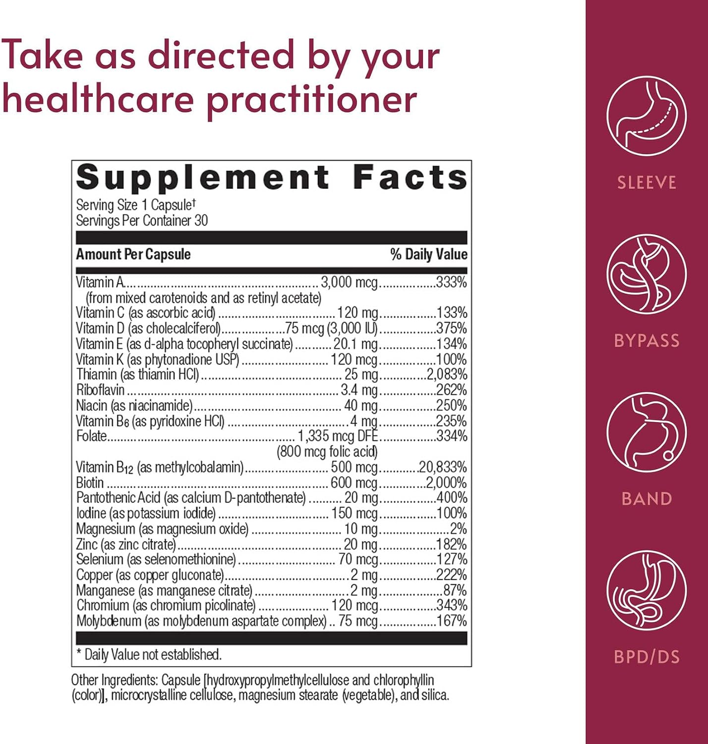 Bariatric Advantage Ultra Solo sin Hierro - Multivitamínico Diario para Pacientes Bariátricos - 30 Cápsulas