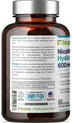 Nicotinamida con Ácido Hialurónico 600 mg, 60 Cápsulas Vegetales - Sin Enrojecimiento, Sin Gluten