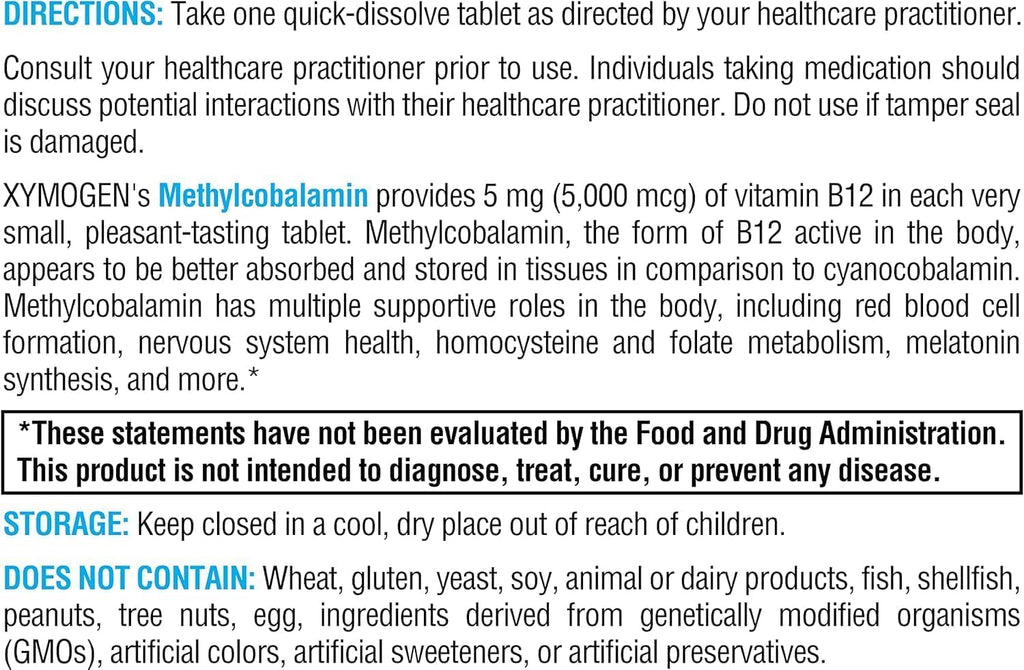 XYMOGEN Metilcobalamina 5 mg | Vitamina B12 Activa - 60 Comprimidos de Disolución Rápida