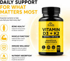 HerbaMe Vitamina D3 5000 UI + K2 con Magnesio Bisglicinato | Salud Ósea, Muscular e Inmune | 90 Cápsulas