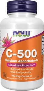 NOW Foods Vitamin C-500, Calcium Ascorbate with Bioflavonoids, 100 Vegan Capsules
