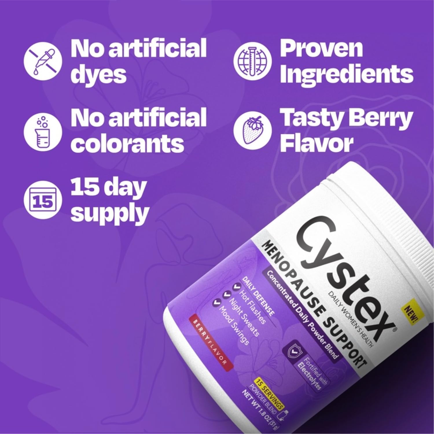 Cystex Menopause Support Powder - Mezcla en polvo con electrolitos para el apoyo diario durante la menopausia - Sabor a bayas - 15 porciones