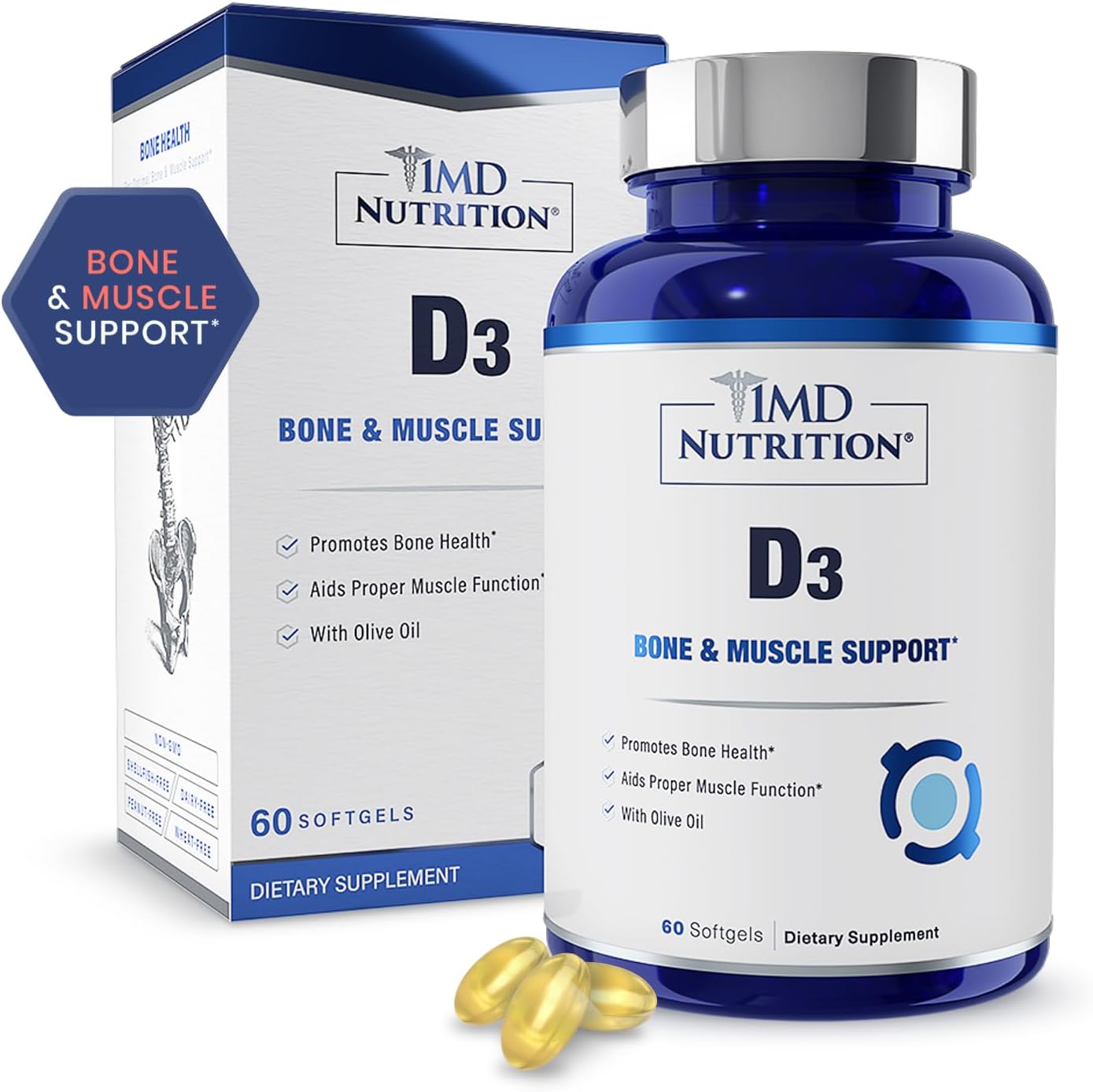 1MD Nutrition Vitamina D3 5000 IU – 60 Cápsulas Blandas – Salud Ósea e Inmunidad