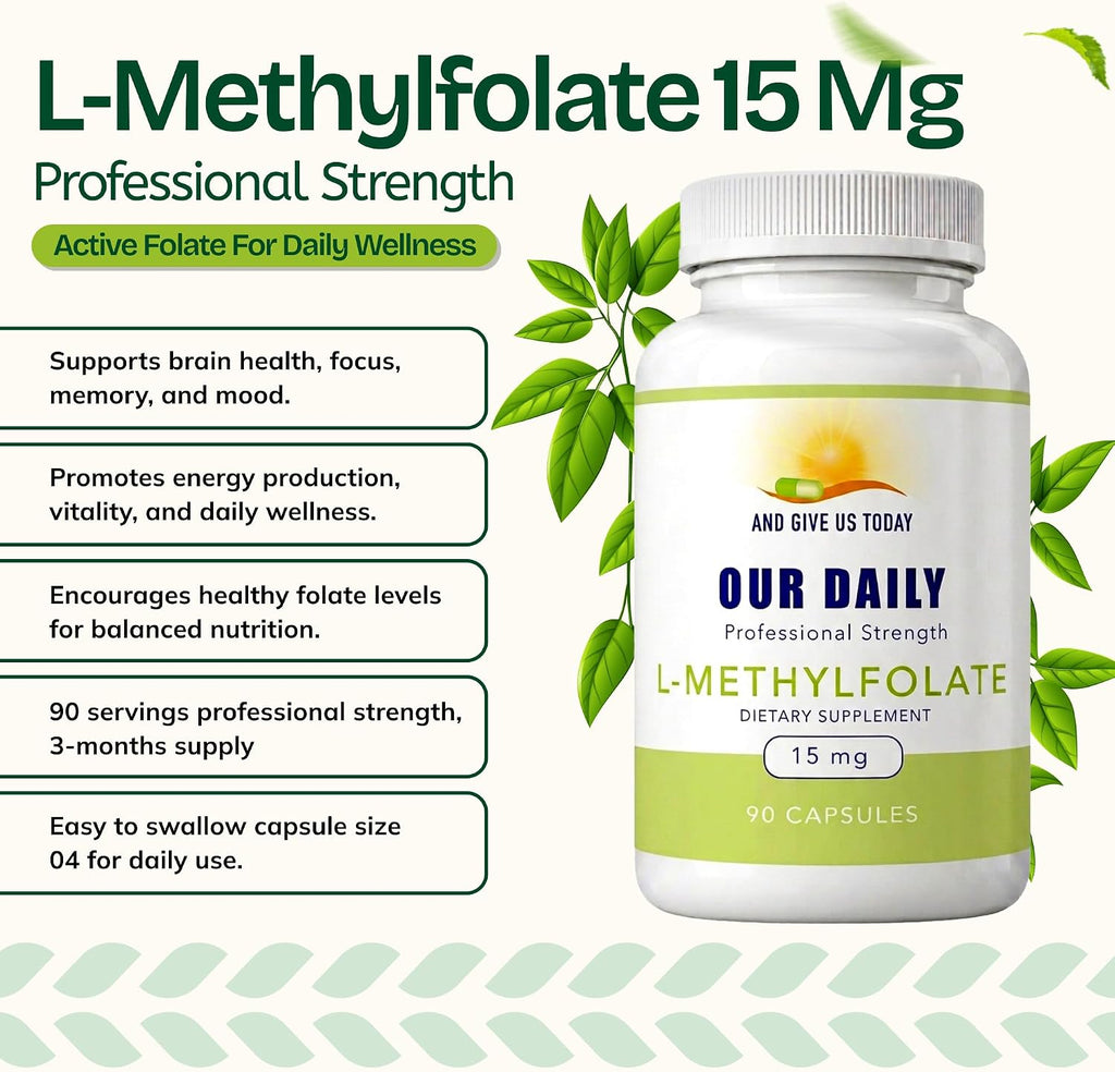 Our Daily Vites L-Methylfolate 15mg – Metilfolato Activo 5-MTHF, 90 Cápsulas