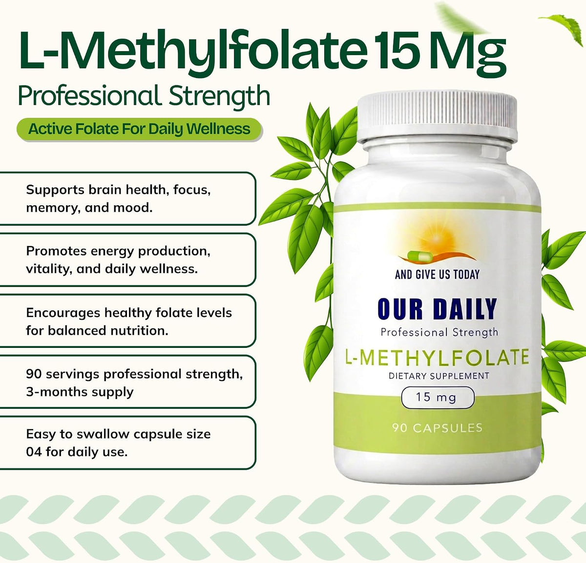Our Daily Vites L-Methylfolate 15mg – Metilfolato Activo 5-MTHF, 90 Cápsulas – Image 2