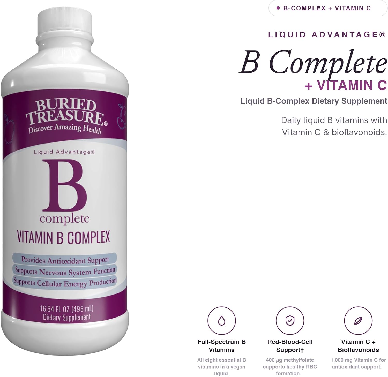 Buried Treasure B Complete, Complejo B líquido con vitaminas B metiladas, 473 ml
