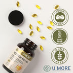 U-MORE - 1000 IU Vitamina D3 & K2 (Menaquinona 7) - Sin Azúcar - 60 Cápsulas Blandas