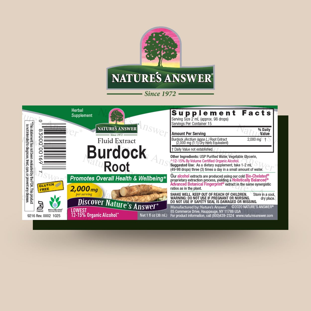 Nature's Answer Extracto de Raíz de Bardana con Alcohol Orgánico - 1oz (30ml)