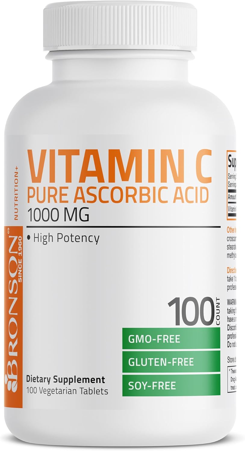 Bronson Vitamina C 1000 mg - Ácido Ascórbico Premium Sin OGM, 100 Comprimidos