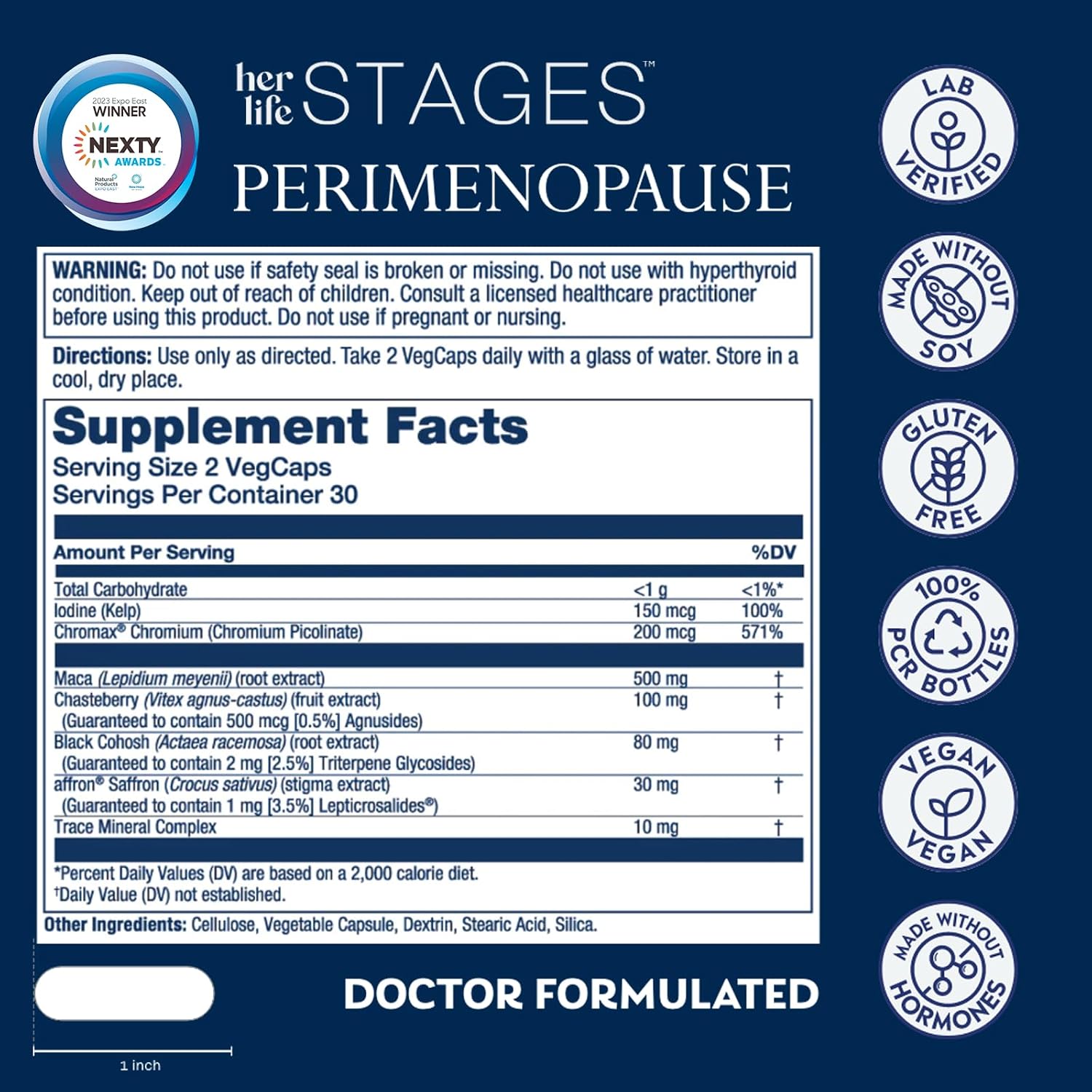 SOLARAY Perimenopause her Life Stages - Suplemento para Perimenopausia, Sofocos y Apoyo en la Menopausia - con Azafrán y Vitex - 60 Cápsulas Veganas