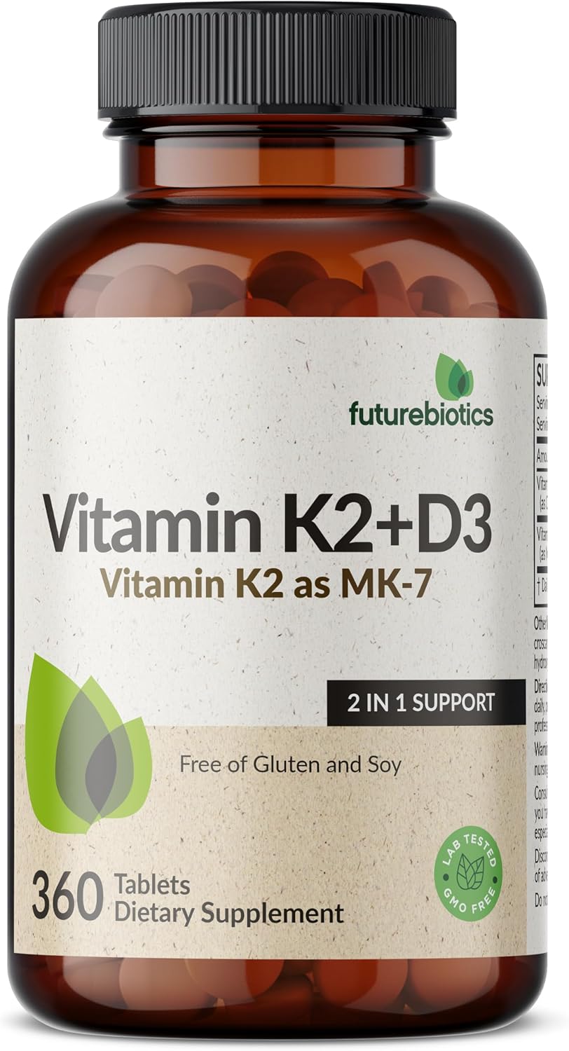 Futurebiotics Vitamina K2 con D3, 5000 UI de Vitamina D3 y 90 mcg de Vitamina K2 MK-7, 360 comprimidos