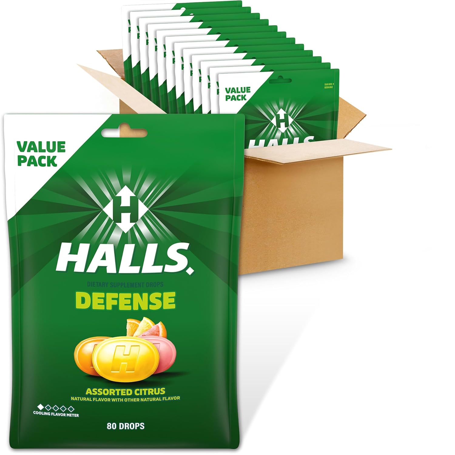 HALLS Defense Pastillas de Vitamina C con Sabor a Cítricos Surtidos, 960 uds