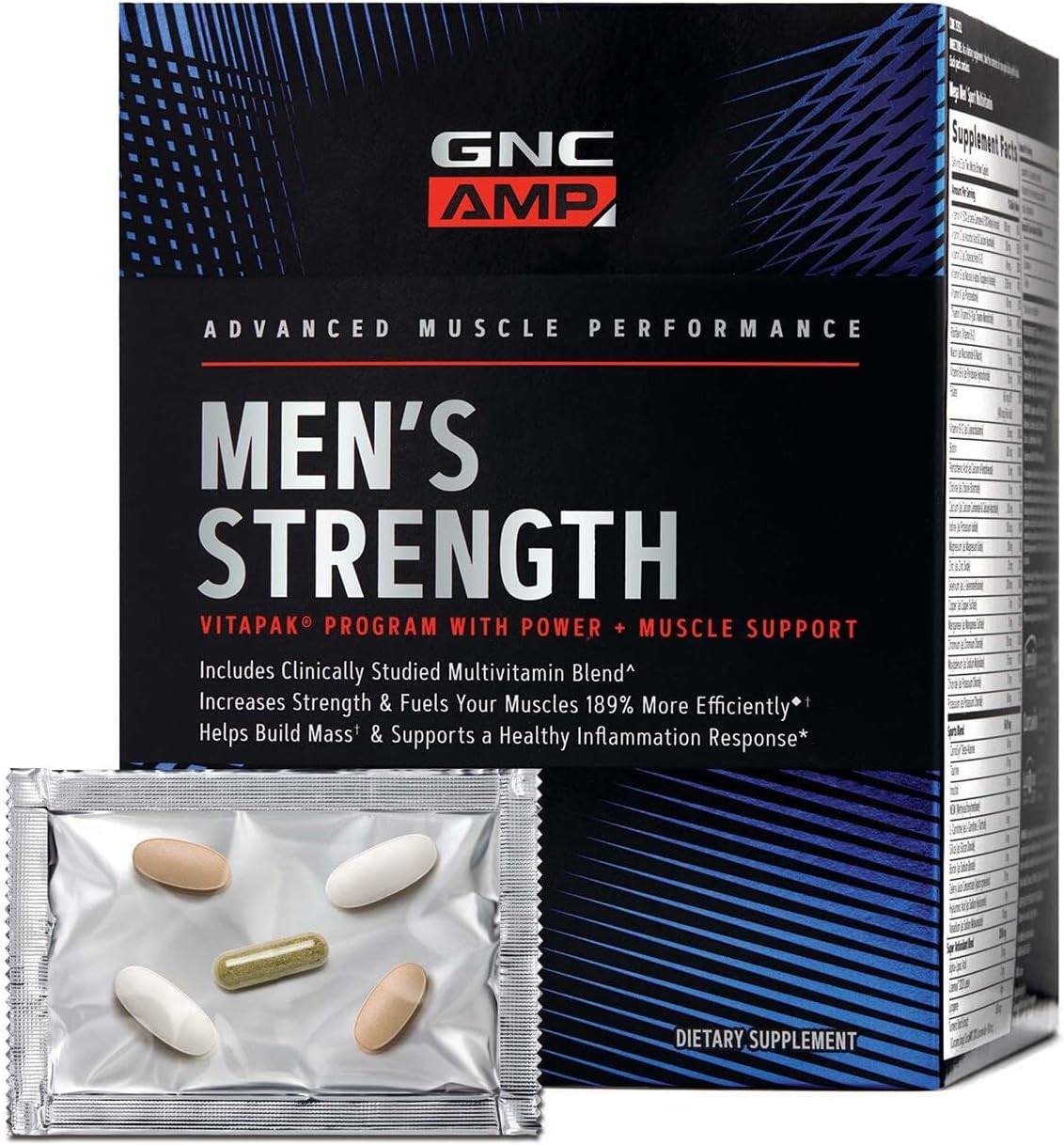 GNC AMP Men's Strength Vitapak Program – 3 en 1: Multivitamínico, Creatina y Potenciador de Testosterona (30 días)