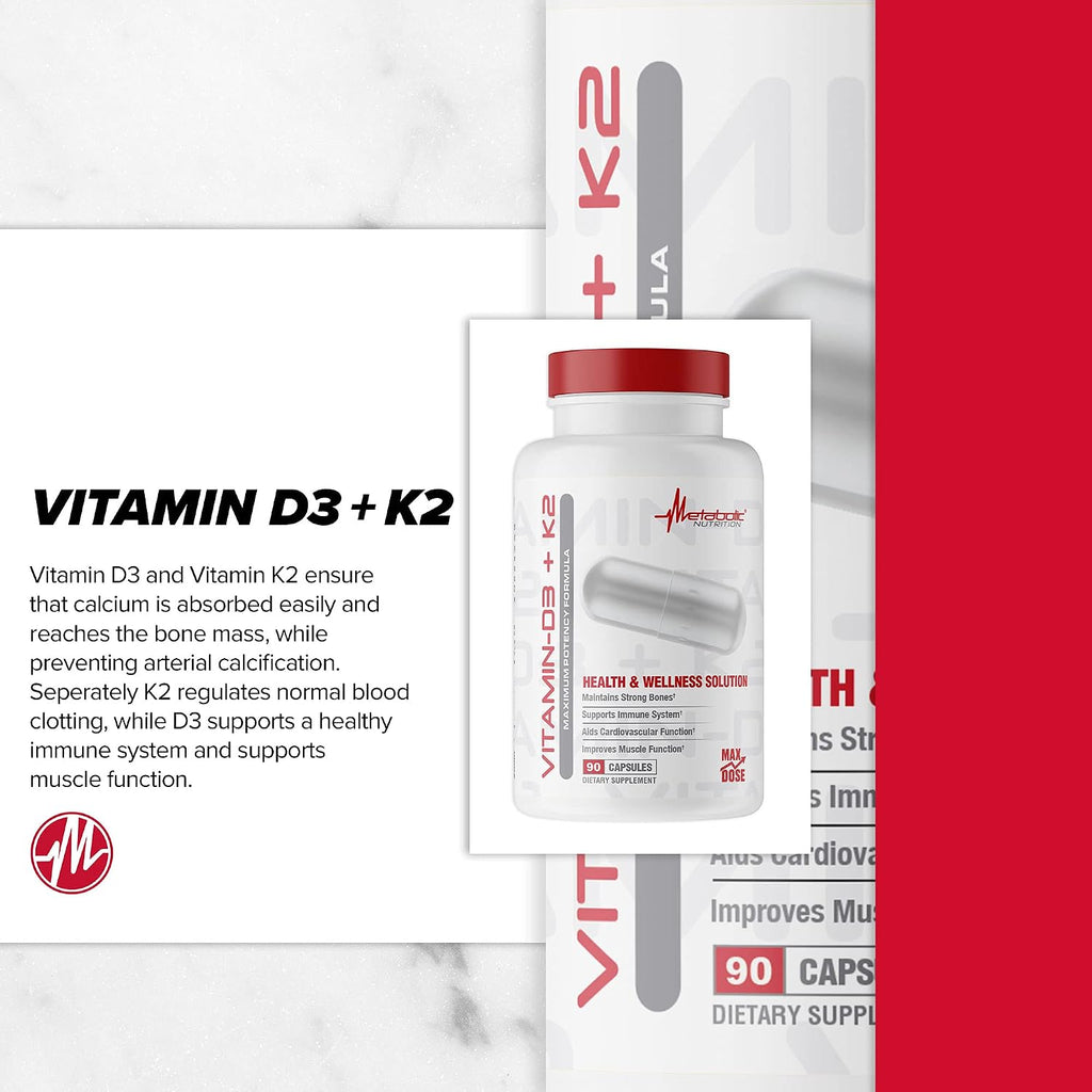 Metabolic Nutrition Vitamina D3 + K2, 7000 UI, 90 Cápsulas Vegetales