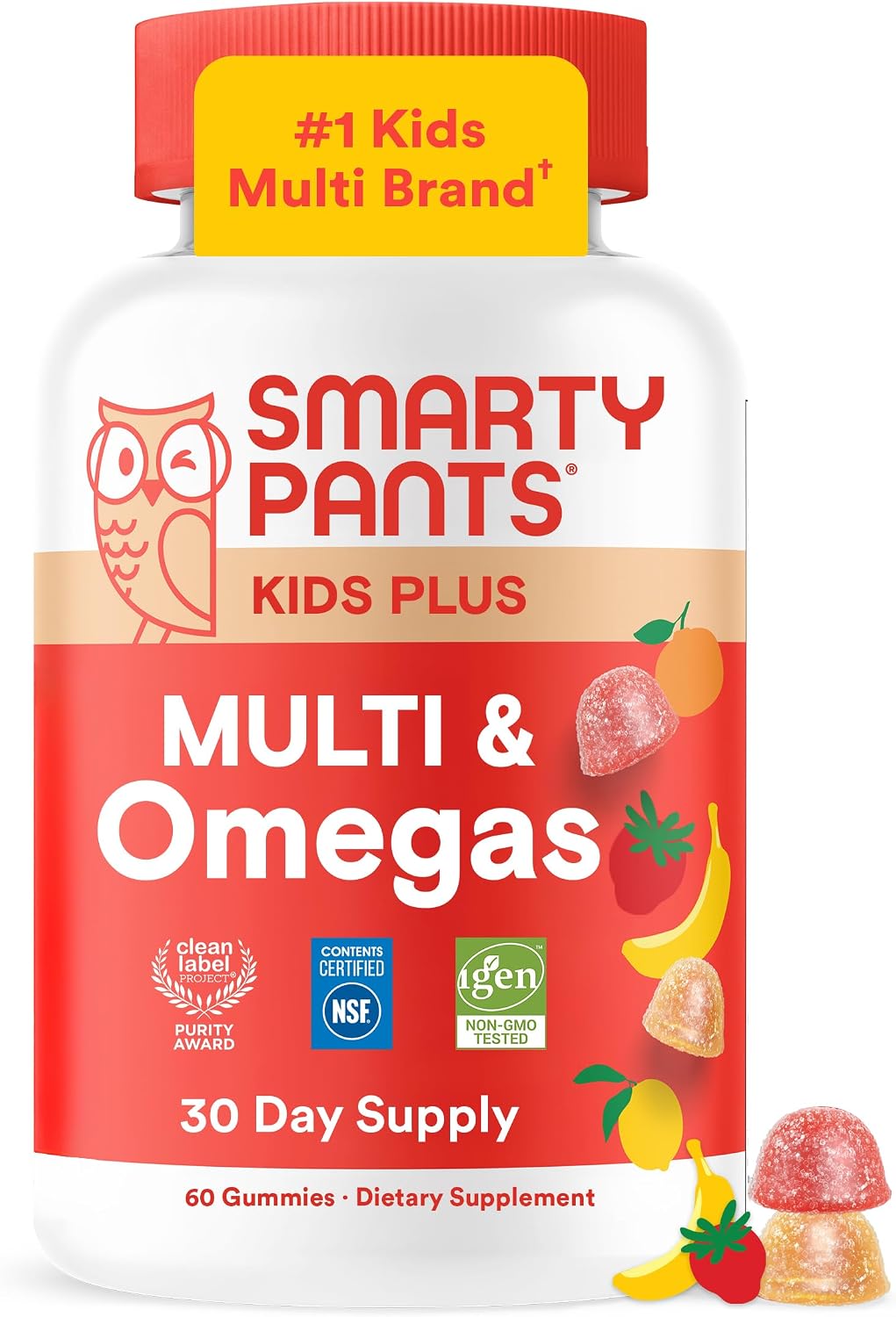 SmartyPants Kids Multivitamin Gummies con Omega 3 DHA/EPA, Vitaminas D3, C, B12, B6, A, K y Zinc, Sin Gluten, 60 Gomitas (30 Días)