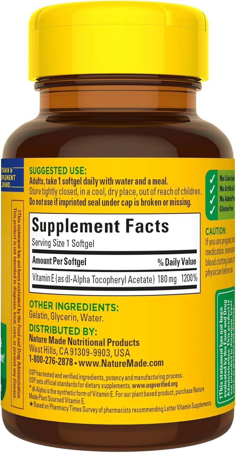 Nature Made Vitamina E 180 mg (400 UI) dl-Alfa, 100 Cápsulas (Pack de 3)