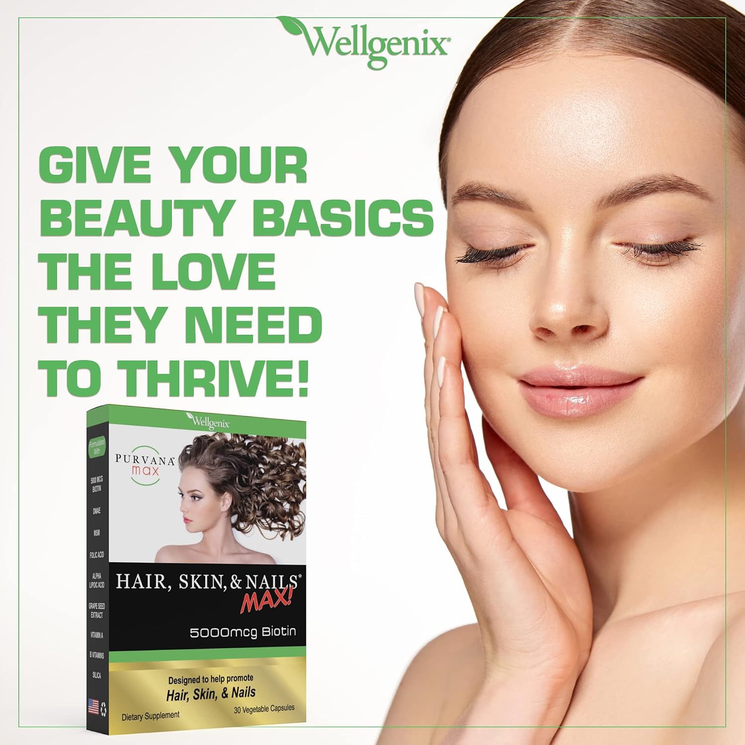 Wellgenix Purvana MAX – Biotina 5000mcg con MSM y Complejo B – 60 Cápsulas Veganas (Paquete de 2)