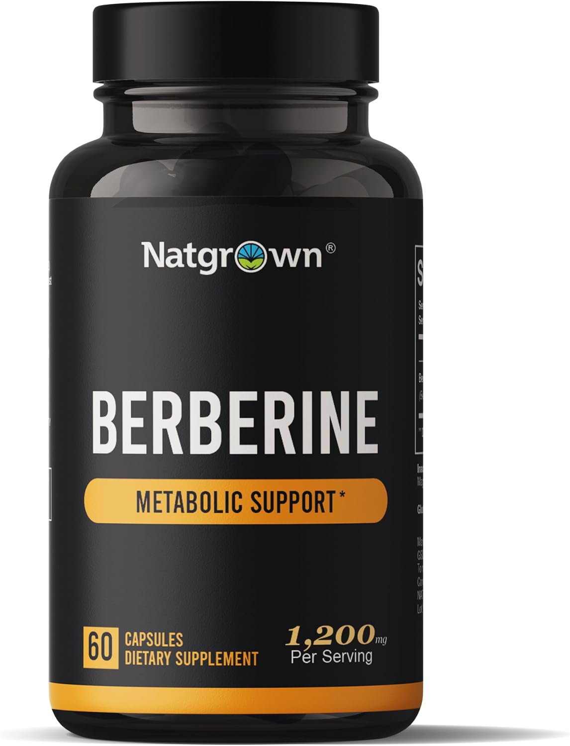 Natgrown Berberine Supplement - Berberine HCl 1200 mg por ración - Vegano, Sin Gluten, No GMO - 60 Cápsulas