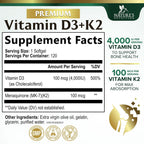 Vitamina D3 4000 UI y K2 100 mcg por Dosis - Suplemento Extra Fuerte para Huesos, Corazón y Músculos - Apoyo Inmune y Absorción de Calcio con Aceite de Oliva - Sin OGM - 120 Cápsulas Blandas